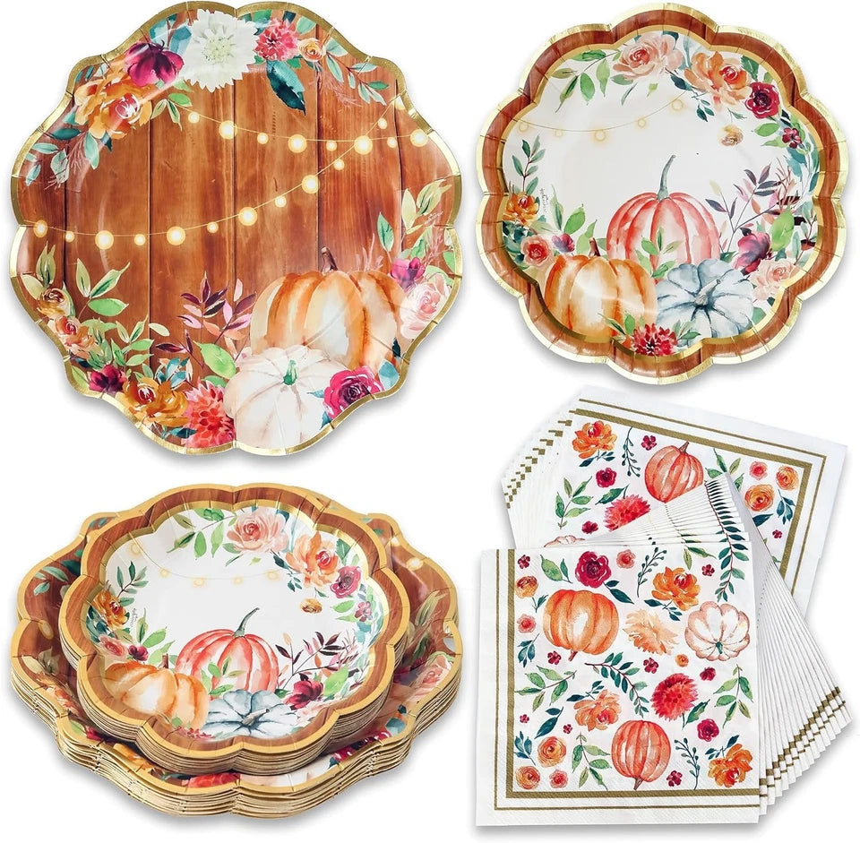 62pc Christmas Tableware Set Holiday Dinner Party Kit - 16pcs 7 inch