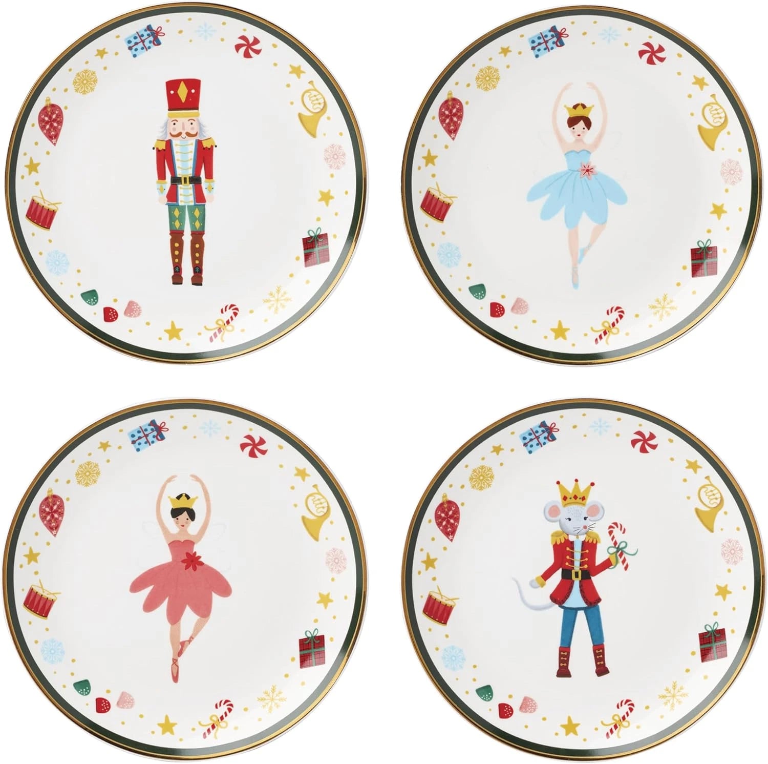Dinnerware, Nutcracker Ballet Tidbit Plates Microwave Dishwasher Safe Porcelain
