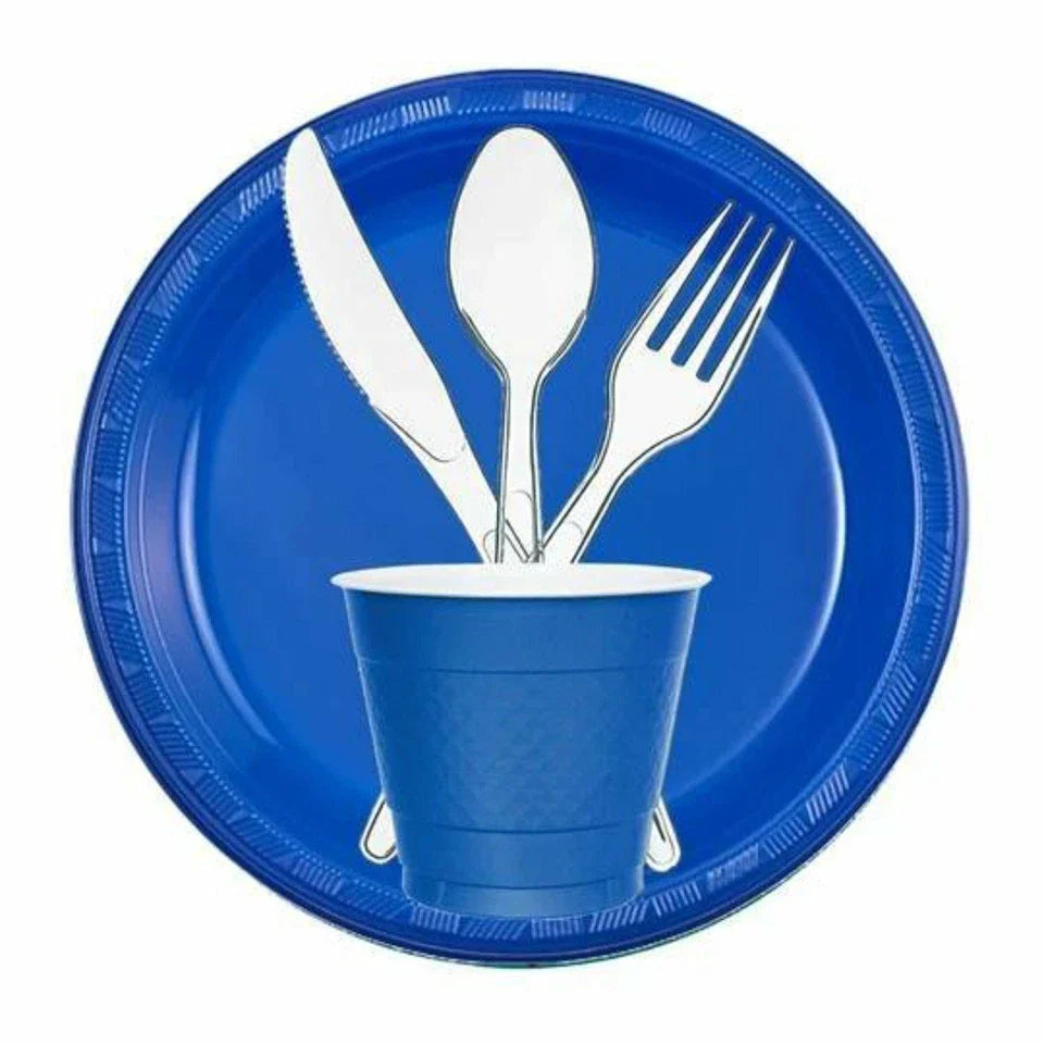 Plastic Disposable Plates - 10 Inch Solid Blue Party Event Tableware 50 Count