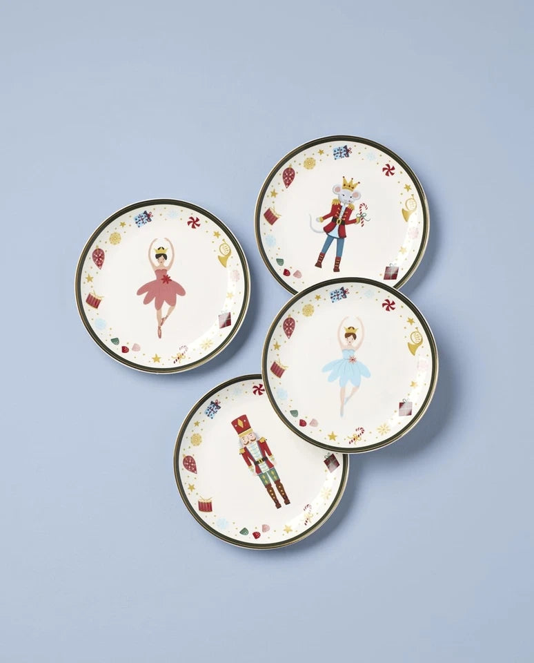 Dinnerware, Nutcracker Ballet Tidbit Plates Microwave Dishwasher Safe Porcelain